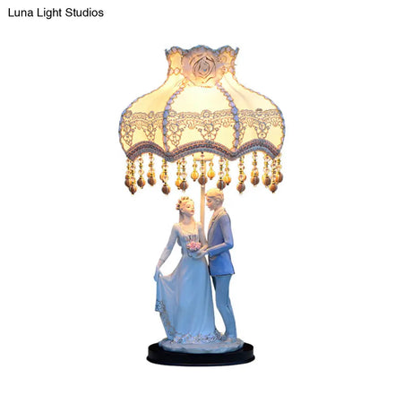 Rustic Ceramic Table Lamp With Fabric Shade | Countryside Couple Design