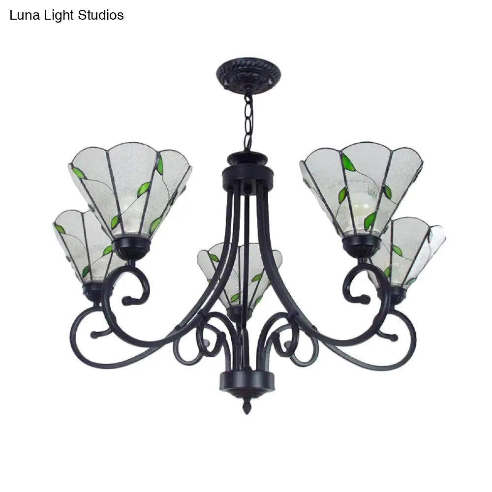 Rustic Chandelier: 5-Light Leaf Pendant With Dimpled Glass Black Finish