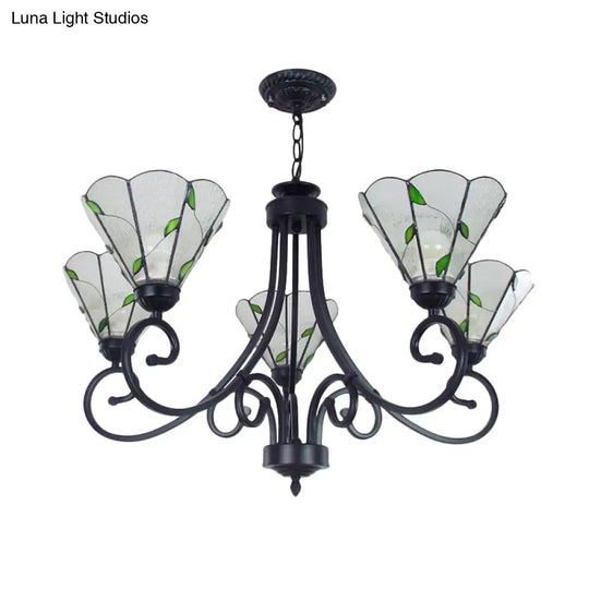 Rustic Chandelier: 5-Light Leaf Pendant With Dimpled Glass Black Finish