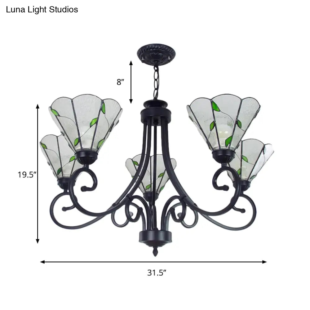 Rustic Chandelier: 5-Light Leaf Pendant With Dimpled Glass Black Finish