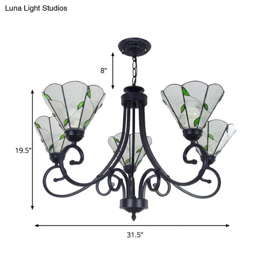 Rustic Chandelier: 5-Light Leaf Pendant With Dimpled Glass Black Finish