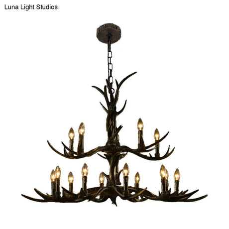 Rustic Chandelier Pendant With Resin Antler In Brass - 6/8/10-Light For Study Suspension