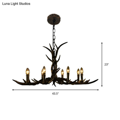 Rustic Chandelier Pendant With Resin Antler In Brass - 6/8/10-Light For Study Suspension