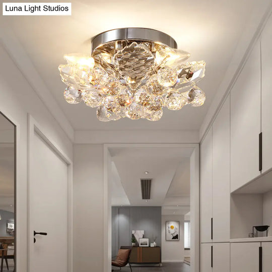 Rustic Chrome/Gold Crystal Ball Ceiling Light Fixture With Beaded Flush Mount - Perfect For Living