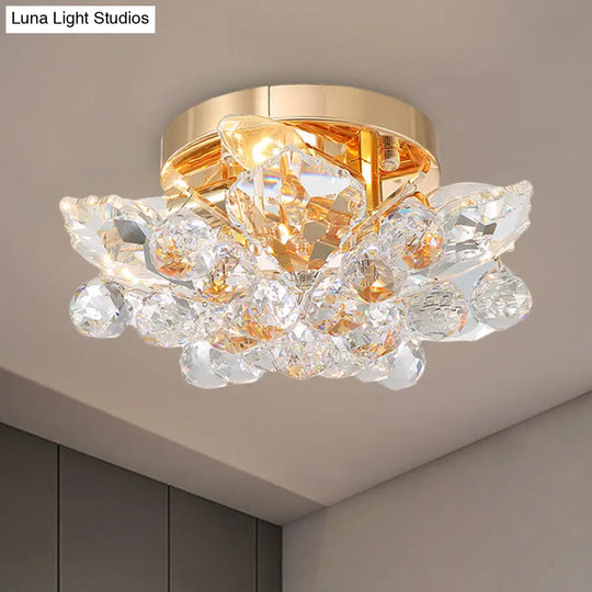 Rustic Chrome/Gold Crystal Ball Ceiling Light Fixture With Beaded Flush Mount - Perfect For Living