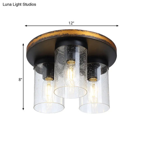 Rustic Clear Glass Ceiling Light With 3 Downward Cylindrical Bulbs - Flushmount