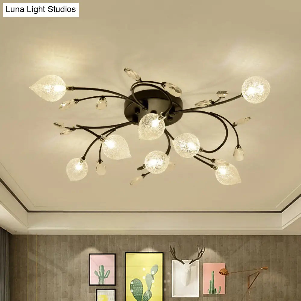 Sputnik Rustic Clear Glass Semi Flush Ceiling Light With Crystal Deco - 8/12-Head Black/Gold