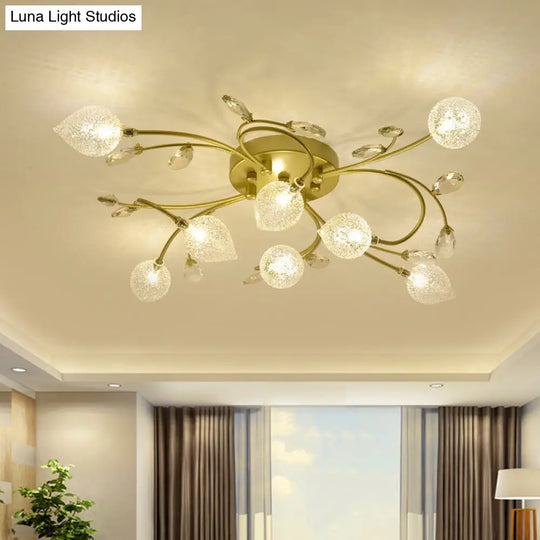 Sputnik Rustic Clear Glass Semi Flush Ceiling Light With Crystal Deco - 8/12-Head Black/Gold