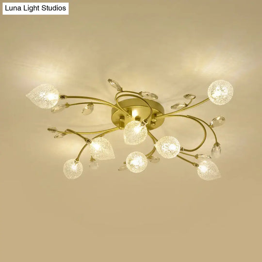 Sputnik Rustic Clear Glass Semi Flush Ceiling Light With Crystal Deco - 8/12-Head Black/Gold