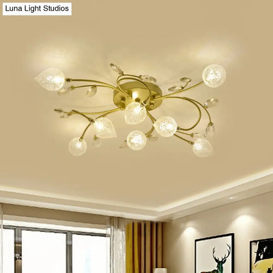 Sputnik Rustic Clear Glass Semi Flush Ceiling Light With Crystal Deco - 8/12-Head Black/Gold 8 /