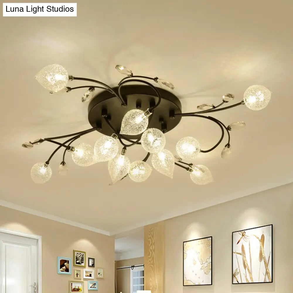 Sputnik Rustic Clear Glass Semi Flush Ceiling Light With Crystal Deco - 8/12-Head Black/Gold 12 /