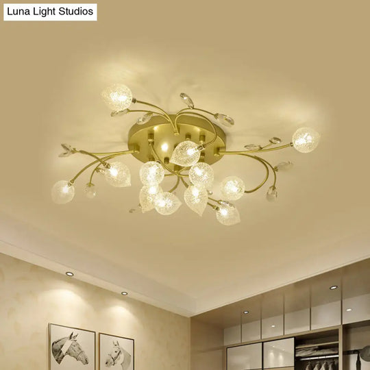 Sputnik Rustic Clear Glass Semi Flush Ceiling Light With Crystal Deco - 8/12-Head Black/Gold