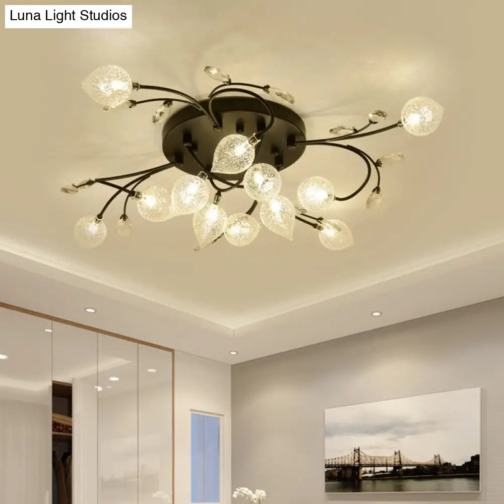 Sputnik Rustic Clear Glass Semi Flush Ceiling Light With Crystal Deco - 8/12-Head Black/Gold
