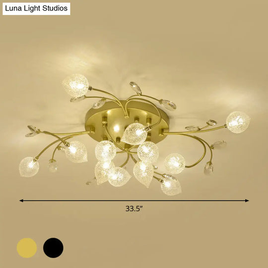 Rustic Clear Glass Sputnik Semi Flush Light With Crystal Deco - Black/Gold Finish