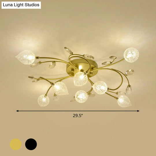 Sputnik Rustic Clear Glass Semi Flush Ceiling Light With Crystal Deco - 8/12-Head Black/Gold