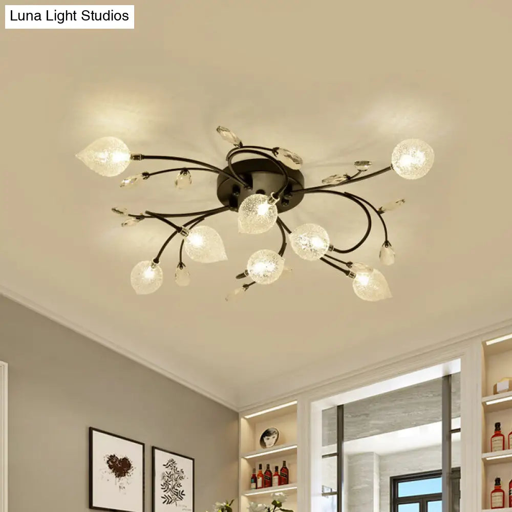 Sputnik Rustic Clear Glass Semi Flush Ceiling Light With Crystal Deco - 8/12-Head Black/Gold