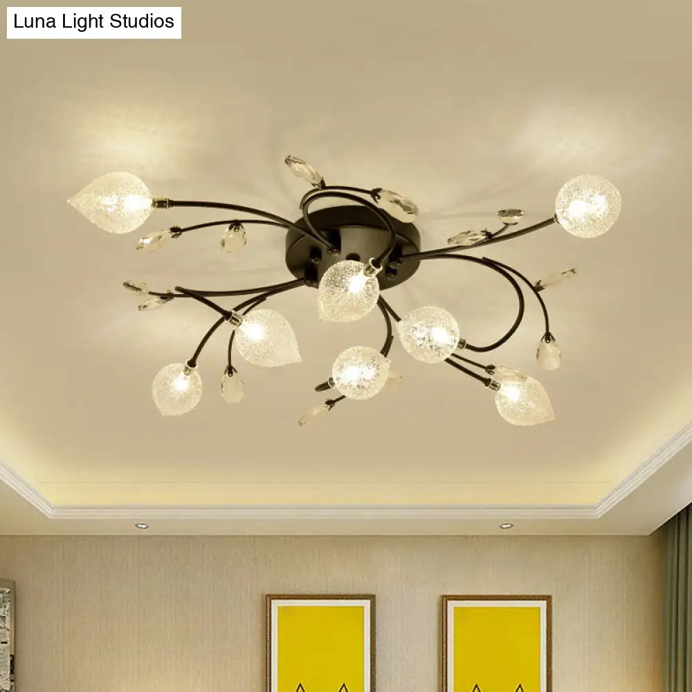 Sputnik Rustic Clear Glass Semi Flush Ceiling Light With Crystal Deco - 8/12-Head Black/Gold 8 /