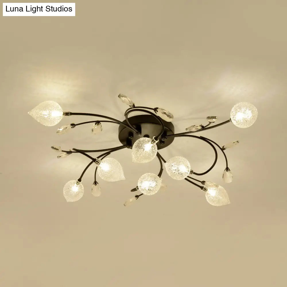 Rustic Clear Glass Sputnik Semi Flush Light With Crystal Deco - Black/Gold Finish