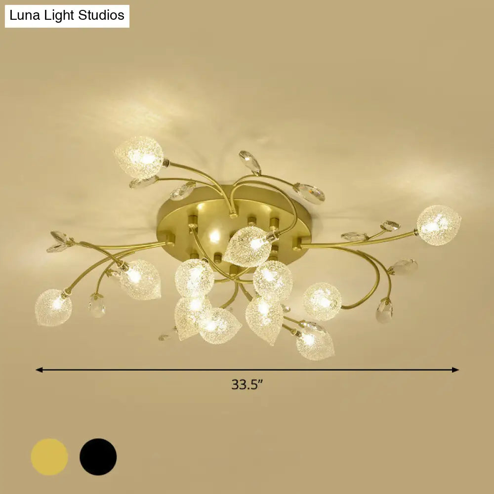 Sputnik Rustic Clear Glass Semi Flush Ceiling Light With Crystal Deco - 8/12-Head Black/Gold
