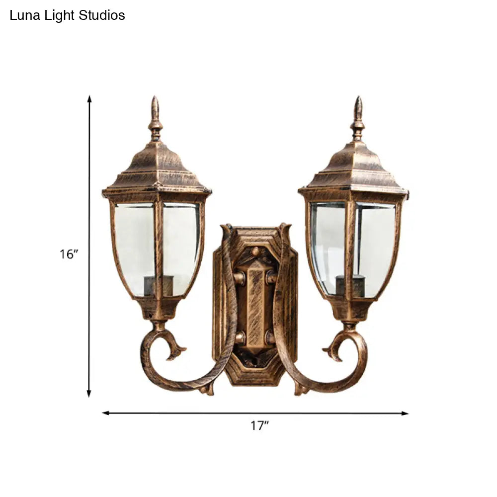 Rustic Clear Glass Urn Wall Sconce Lamp - 2 Bulb Lighting For Lodges With Twisted Arm