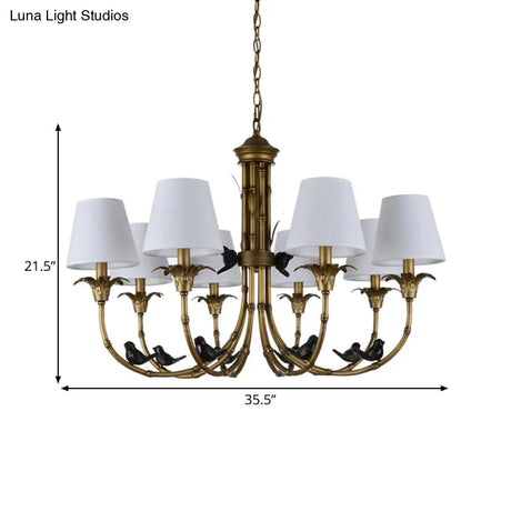 Rustic Cone Fabric Hanging Chandelier - White 3/6/8 Lights Suspension Pendant For Living Room