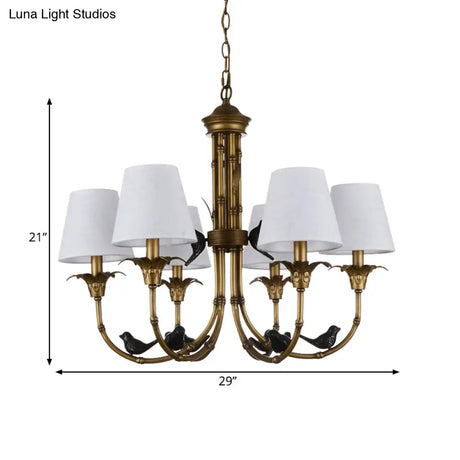 Rustic Cone Fabric Hanging Chandelier - White 3/6/8 Lights Suspension Pendant For Living Room