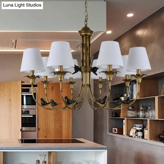 Rustic Cone Fabric Hanging Chandelier - White 3/6/8 Lights Suspension Pendant For Living Room