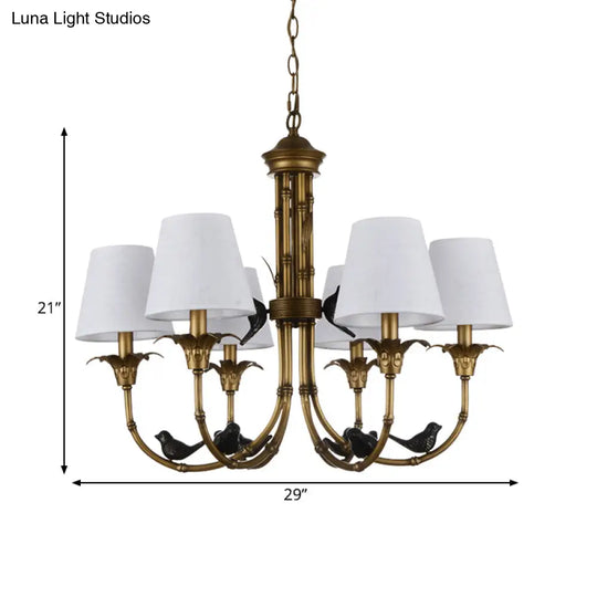 Rustic Cone Fabric Hanging Chandelier - White 3/6/8 Lights Suspension Pendant For Living Room