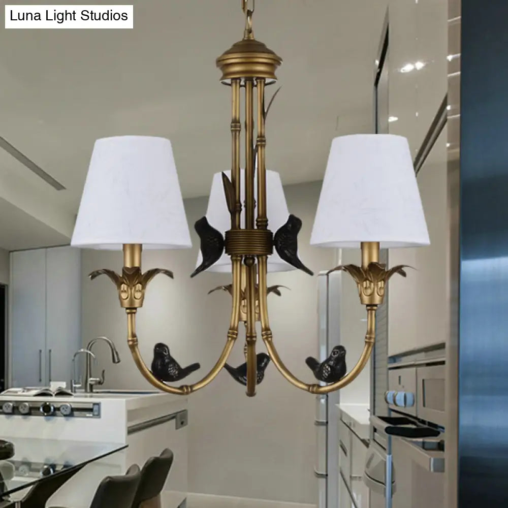 Rustic Cone Fabric Hanging Chandelier - White 3/6/8 Lights Suspension Pendant For Living Room