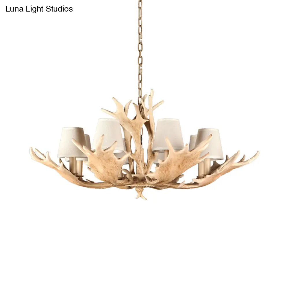 Rustic Conical Resin Hanging Chandelier Light - 8 Lights In Brown Ideal For Dining Room