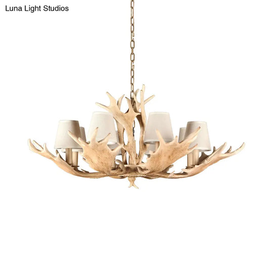 Rustic Conical Resin Hanging Chandelier Light - 8 Lights In Brown Ideal For Dining Room