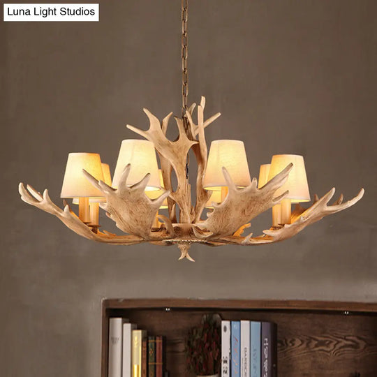 Rustic Conical Resin Hanging Chandelier Light - 8 Lights In Brown Ideal For Dining Room