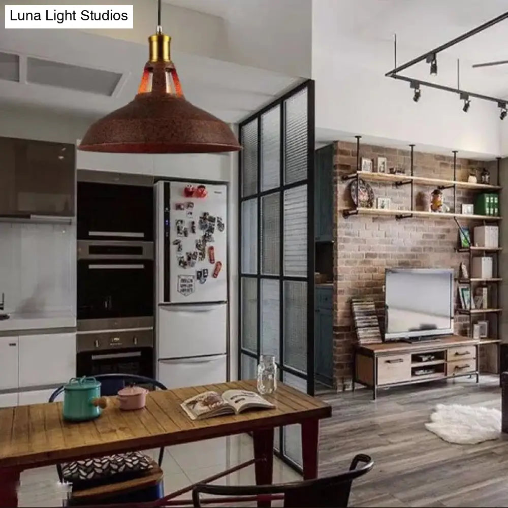 Rustic Copper/Beige/Rust/Gray Barn Pendant Light – Farmhouse-Wrought Iron 1-Light Fixture For