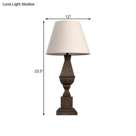 Rustic Countryside Night Light: Brown Conic Fabric 1-Bulb Table Lamp With Resin Base