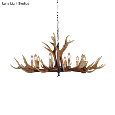 Rustic Countryside Stag Antler Chandelier - 6/8/10 Lights Pendant Fixture In Brown Resin For