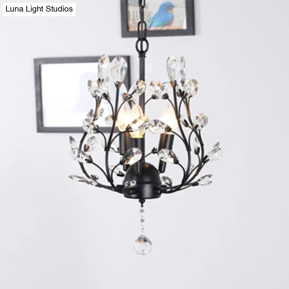 Rustic Crystal Chandelier - Branch Design 3-Bulb Hanging Lamp For Foyer