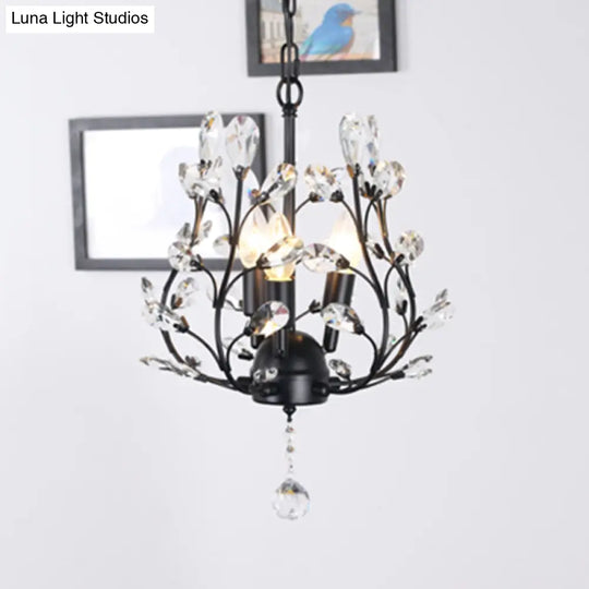 Rustic Crystal Chandelier - Branch Design 3-Bulb Hanging Lamp For Foyer