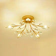 Rustic Crystal Led Ceiling Light Fixture For Hallway - Gold Branches Flush Mount Lamp 5 /