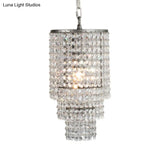 Rustic Crystal Strand Chrome Chandelier Pendant - Elegant Living Room Hanging Light