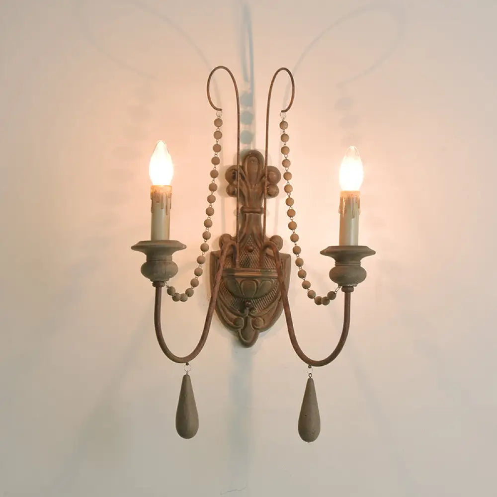 Rustic Curved Arm Wood Wall Sconce: Traditional Lighting With Carved Backplate 2 / Rust