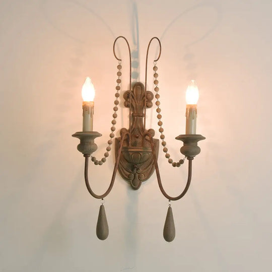 Rustic Curved Arm Wood Wall Sconce: Traditional Lighting With Carved Backplate 2 / Rust