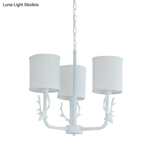 Rustic Cylinder Suspension Light Chandelier With Antlers - Living Room Décor