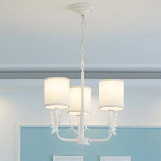 Rustic Cylinder Suspension Light Chandelier With Antlers - Living Room Décor 3 / White
