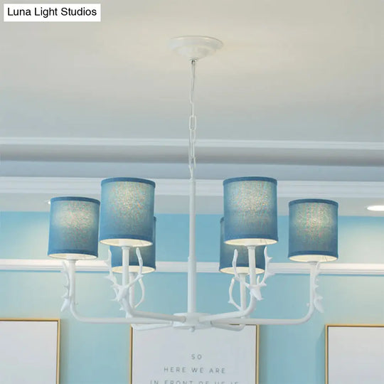 Rustic Cylinder Suspension Light Chandelier With Antlers - Living Room Décor
