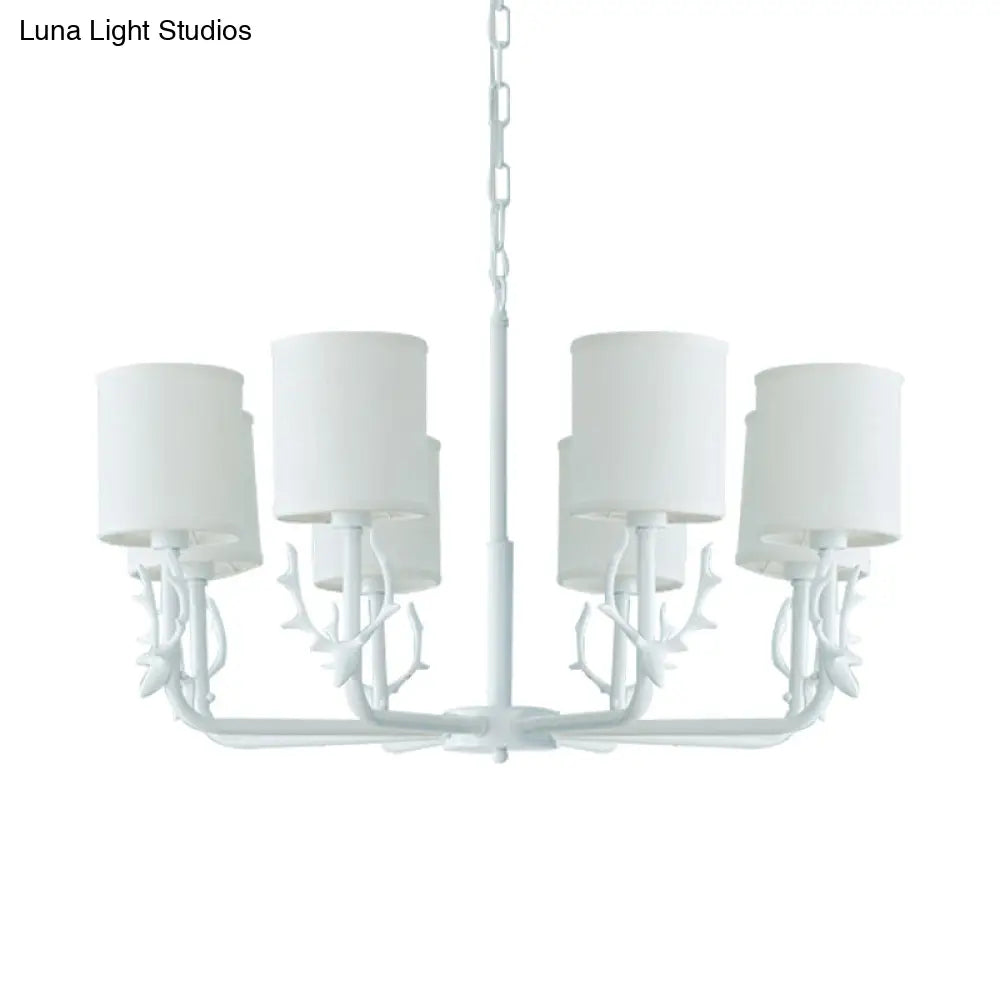 Rustic Cylinder Suspension Light Chandelier With Antlers - Living Room Décor