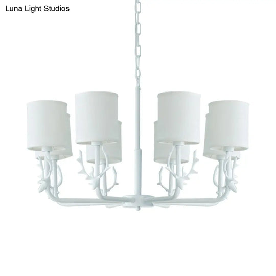 Rustic Cylinder Suspension Light Chandelier With Antlers - Living Room Décor