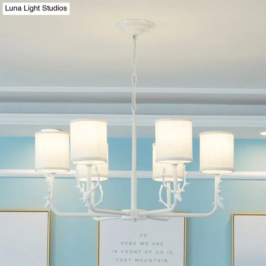 Rustic Cylinder Suspension Light Chandelier With Antlers - Living Room Décor