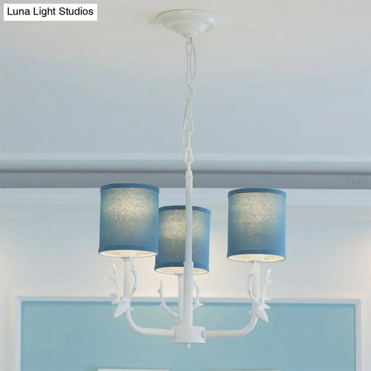Rustic Cylinder Suspension Light Chandelier With Antlers - Living Room Décor