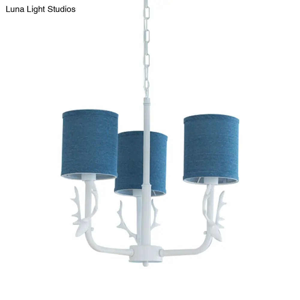 Rustic Cylinder Suspension Light Chandelier With Antlers - Living Room Décor