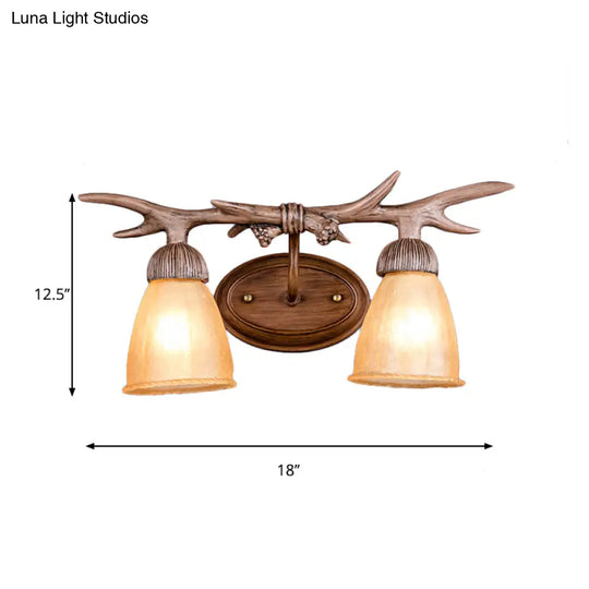 Rustic Deer Horn Amber Glass Wall Sconce Lamp - Lodge Style With 2 Lights